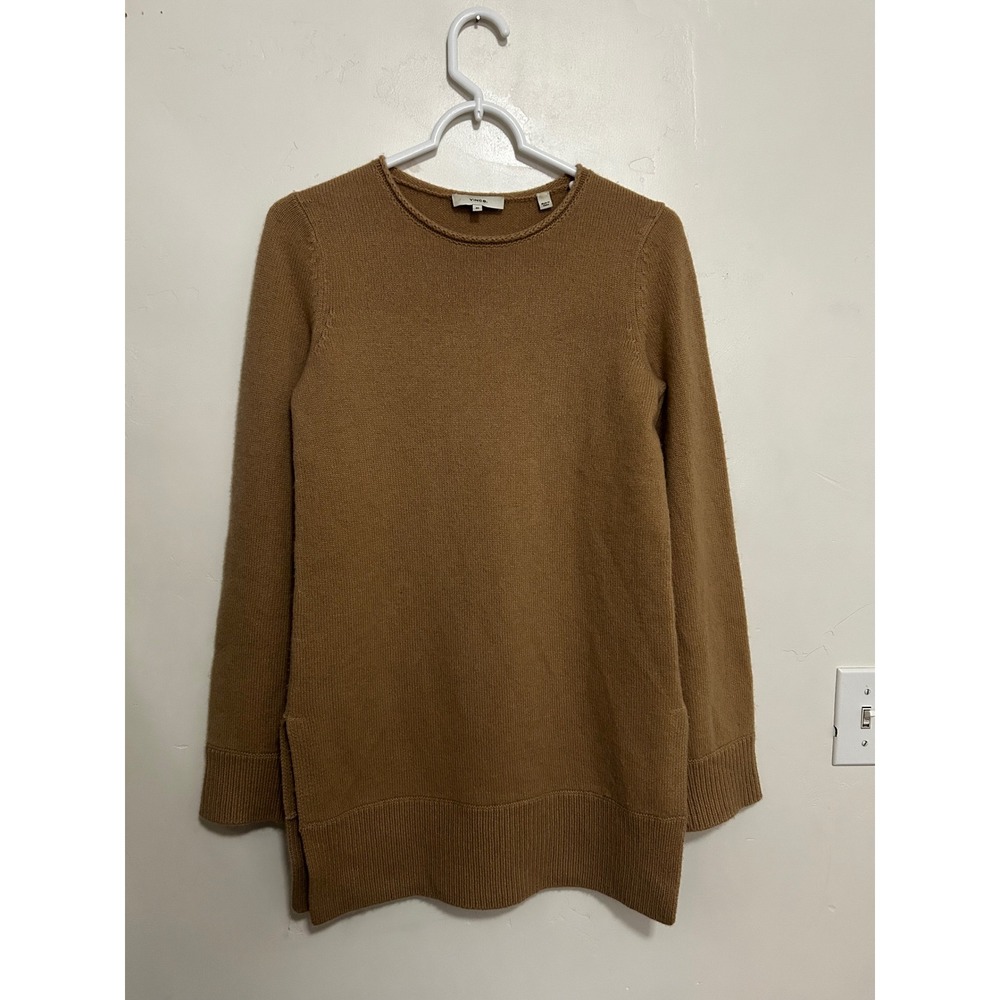 Vince Womens 100% Cashmere Crew Neck Tunic Sweater Camel Brown XS RN106730